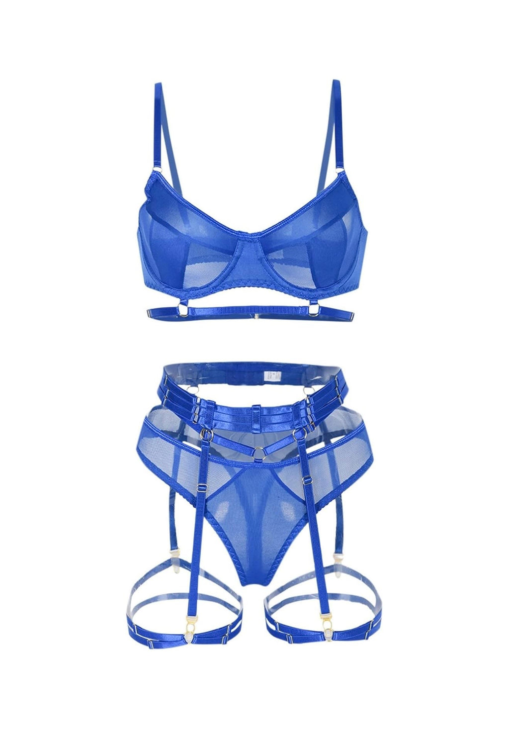 A- Ensemble Lingerie "Bleu Royal" – Design Multi-Sangles & Transparence Mesh