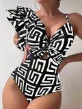 Maillot de Bain Une Pièce "Palazzo Graphic" – Labyrinthe Noir & Blanc