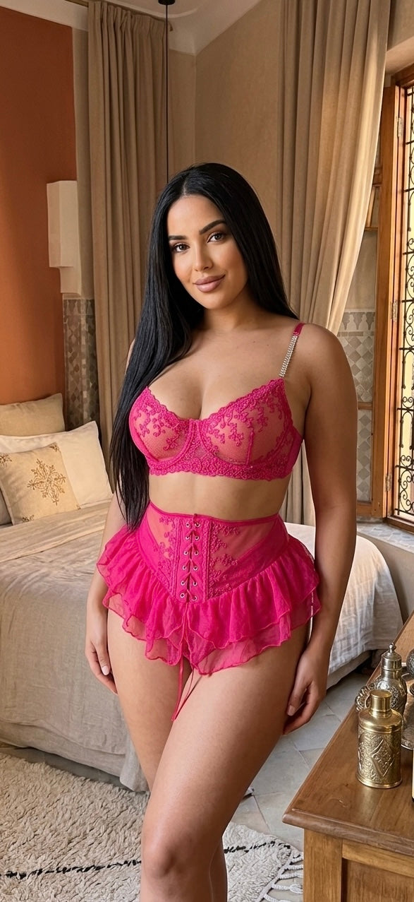 Ensemble Lingerie "Passion Fuchsia" – L’Éclat du Glamour 3 pièces