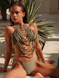 Bikini Deux Pièces "Amazonia Lux" – Kaki & Perles Dorées